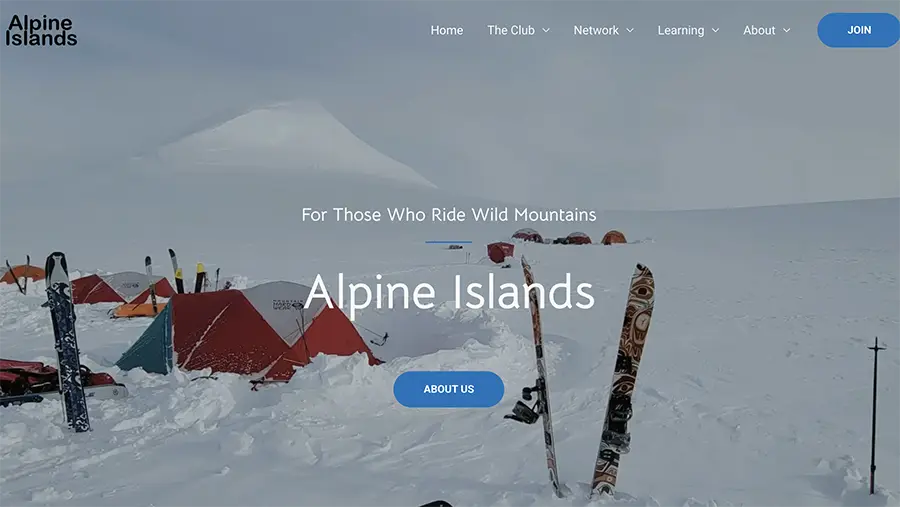 the homepage for Alpine Islands adventure club